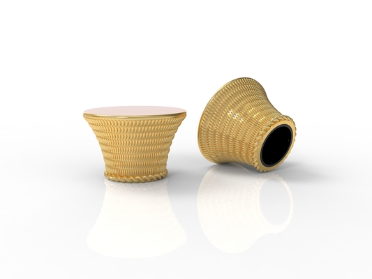 Beli Glitter Gold Customized T-shaped Zamak Perfume Caps Zinc Perfume Bottle Caps online manufacture