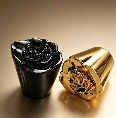Beli Tutup Parfum Ukir Mawar Mewah dalam Paduan Seng Emas & Hitam pembuatan online