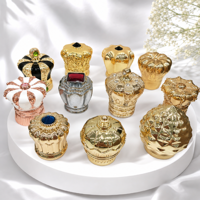 Beli Custom Zinc-Alloy Crown-shaped Perfume Caps with Luxury Finishes, Precision-Engineered Fit, and Moisture Resistance pembuatan online