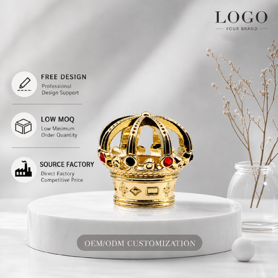Beli Luxury Hollow King Crown Zamac Perfume Cap Gold Plated Inlaid Rhinestone Royal Fragrance Lid Zinc Alloy Metal Perfume Bottle Cover Custom Logo FEA15 Untuk Dubai Oud Attar Perfume Bottle pembuatan online