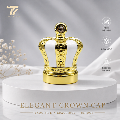 Beli Cap parfum mahkota, tutup zamac rhinestone, parfum emas putih atas, kemasan parfum enamel dua warna, cap parfum logam logo khusus, grosir pabrik cap parfum pembuatan online