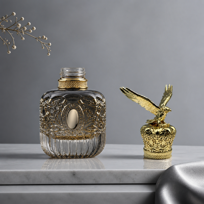 Beli Tutup Parfum Zamac Elang Sayap Lebar 3D Mewah Tutup Botol Parfum Logam Campuran Seng Dasar Mahkota Kerajaan Timbul Berlapis Emas Tutup Aroma Patung Hewan Logo Kustom FEA15 untuk Botol Parfum pembuatan online