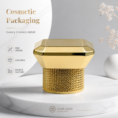 Beli Gloss Gold Octagonal Cut Zinc Alloy Perfume Cap Diamond Knurled Base Custom Metal Fragrance Lid Model JH5046 Untuk Designer Mewah Botol Parfum Kaca Kosong pembuatan online