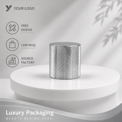 Beli Silver Chevron Embossed Zinc Alloy Round Perfume Cap Low MOQ Custom Brand Metal Scent Cover Untuk Botol Kaca Perfume Mewah Kosong pembuatan online