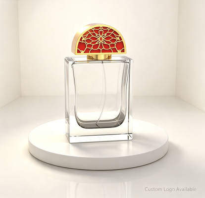 membeli Semicircle Hollow Floral Zamac Perfume Cap dengan Red Enamel Gold Plated Finish dan Custom Logo Engraving pembuatan online