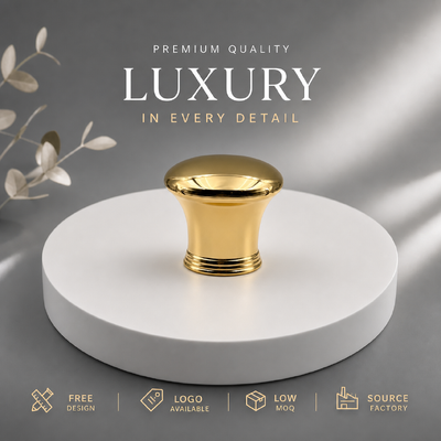 Beli Tutup Botol Parfum Zamac Logo Ukir Kustom OEM ODM Cincin Dasar Berlapis Emas Zinc Alloy Bentuk Kubah Pinggang Halus Melengkung untuk Botol Parfum Kaca Mewah Magnetik pembuatan online