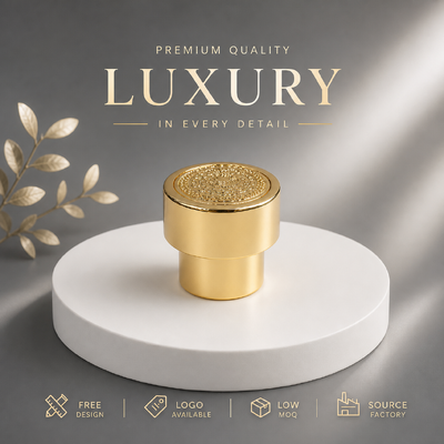 Beli Tutup Parfum Paduan Seng Kustom Pabrik Pelapisan Emas Cerah Silinder Lapisan Ganda Tekstur Emboss Logam Tutup Parfum Mendukung Logo Emboss Kustom Magnetik pembuatan online