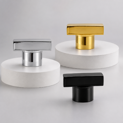 membeli Pabrik Grosir T-Shape Bar Zamac Perfume Cap Horisontal persegi panjang Top Metal Perfume Bottle Cover Custom Logo OEM pembuatan online