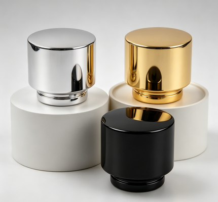 membeli FEA15 Zinc Alloy Perfume Cap Solid Cylinder Flat Top Electroplated Metal Perfume Bottle Lid Custom Logo OEM ODM pembuatan online