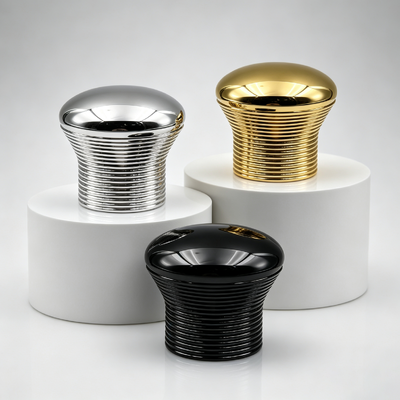 membeli FEA15 Zinc Alloy Perfume Cap Round Dome Top Vertical Ribbed Texture Electroplated Metal Perfume Bottle Lid Custom Logo OEM ODM pembuatan online