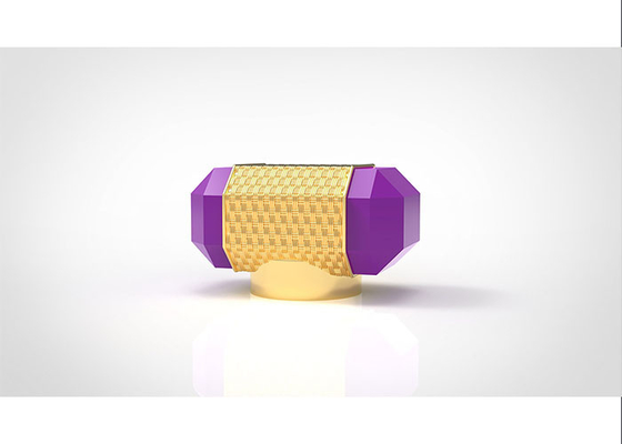 Purple Stone Luxury Zamac Creative Parfum Bottle Cover 15mm Gold Metal Zinc Alloy