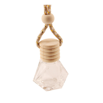 Botol Parfum Berlian 8ML, Liontin Botol Parfum Mobil, Kaca Transparan, Botol Kosong dengan tutup kayu