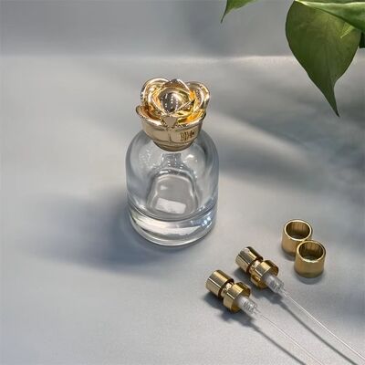 Perhiasan Mewah Berkilau Emas Mawar Bentuk Zamac Bottle Caps Perfume Custom Ukiran Logo Zinc Alloy Cylinder Perfume Closures