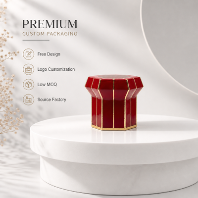 Luxury Hexagonal Red Enamel Zinc Alloy Perfume Cap Gold Trim Zamac Fragrance Bottle Lid Custom Logo OEM ODM Sumber Pabrik Grosir