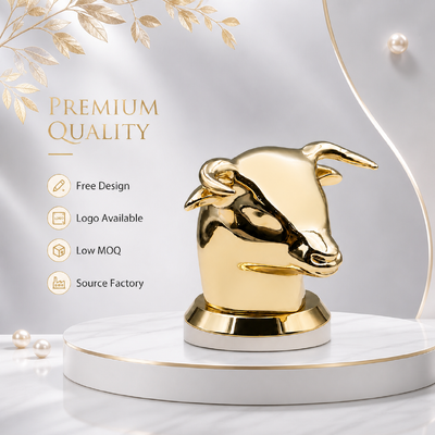Luxury Bull Head Zinc Alloy Perfume Cap Gold Mirror Electroplated Zamac Fragrance Bottle Lid Custom Logo Embossed Metal Perfume Top OEM ODM Sumber Pabrik Grosir