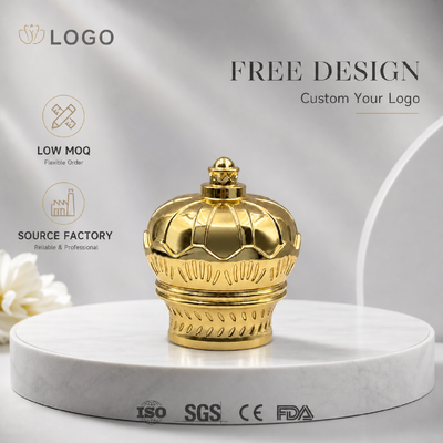 Luxury Palace Dome Crown Zinc Alloy Perfume Cap Gold Electroplated Embossed Zamac Fragrance Bottle Lid Custom Logo OEM ODM Sumber Pabrik Grosir
