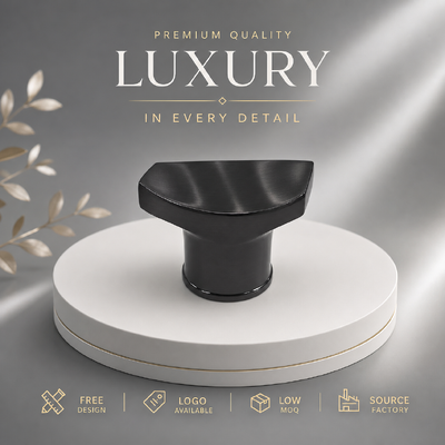Fan mewah tidak teratur paduan seng cap wangi disikat hitam bentuk khusus botol parfum atas logo kustom kemasan aksesoris