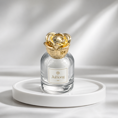 Ukiran 3D Bunga Zamac FEA15 Cap Parfum, Emas-Finish Seng Alloy Dekoratif Botol Top