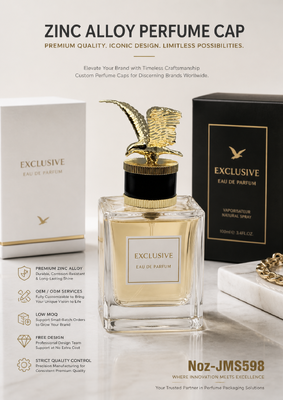 Zinc Alloy Flying Eagle Perfume Cap, 3D Spread-wing Hawk Ornament, Black Cylinder Knurled Base Gold Plated Custom Logo Luxury Bottle Lid Magnetic