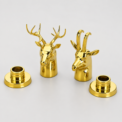 Kepala Rusa Antelope yang bisa dilepas Zamac Perfume Cap Zinc Alloy 3D Sculpture Hewan Emas Plated Perfume Bottle Lid Custom Logo Fits 15mm FEA Neck