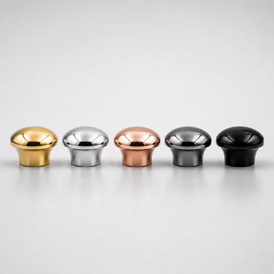 Zinc Alloy Jamur Bentuk Perfume Cap Multi-Color Electroplated Metal Perfume Bottle Lid Custom Logo OEM Untuk Perfume Cosmetic Packaging