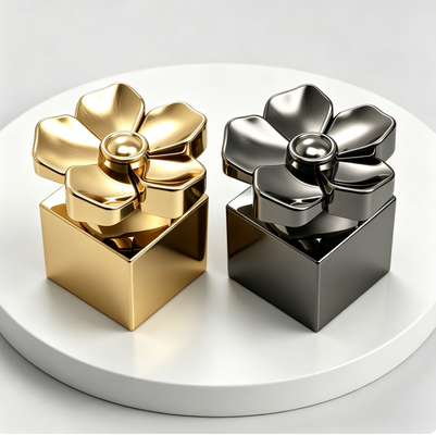 Tutup Parfum Bentuk Bunga Zinc Alloy, Tutup Logam Zamak Berbasis Kotak untuk Botol Parfum FEA15