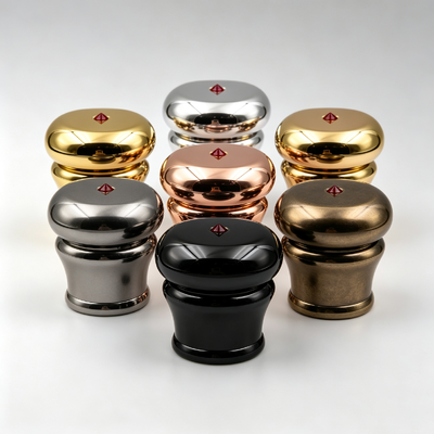 Pabrik Grosir Inlaid Diamond Rhinestone Zamac Perfume Cap Oval Bulb Top Curved Body Metal Perfume Bottle Cover Multi Colors Custom Logo OEM