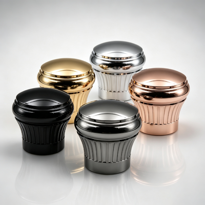 Pabrik Grosir Vertikal Grooved Zamac Perfume Cap Round Dome Top Metal Perfume Bottle Cover Emas Perak Mawar Emas Hitam Gunmetal Custom Logo