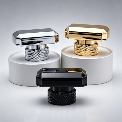 Luxury Horizontal Octagonal Zinc Alloy Perfume Cap Bevel-Cut Facets Knurled Texture Base Zamac Perfume Bottle Lid Multi-Color Mirror Electroplating Custom Logo OEM ODM