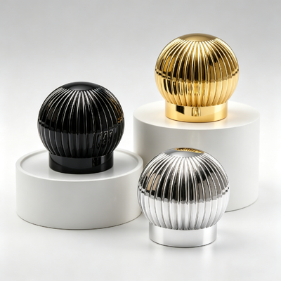 FFEA15 Zinc Alloy Perfume Cap Radial Fluted Sphere Top Electroplated Ribbed Globe Metal Perfume Bottle Lid Custom Logo OEM ODM Zamac perfume Cap