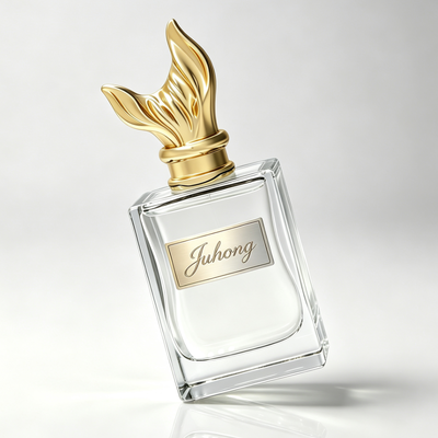 Botol Parfum Kaca Melengkung Persegi Panjang Mewah Dengan Tutup Zamac Emas, Botol Pewangi Dasar Tebal Bening Kosong, Botol Vial Parfum Kaca Logo Kustom Untuk Kemasan Parfum