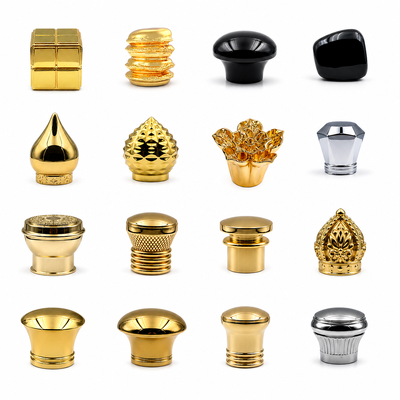 Perfume Caps FEA15 Berbagai Bentuk Mahkota Teardrop Square Zinc Alloy Perfume Bottle Lid Custom Logo Electroplated Gold Silver Hitam OEM ODM