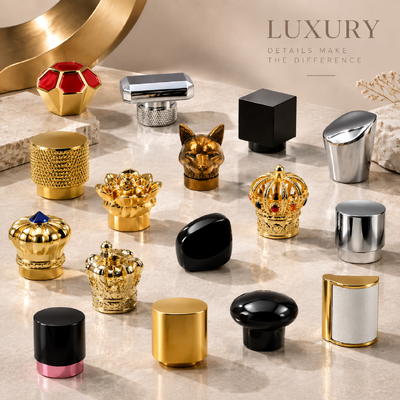  Zamac Perfume Cap Luxury Zinc Alloy Fragrance CoverCustom Cap with Pump Magnetic Perfume Cap for 30ml50ml100ml